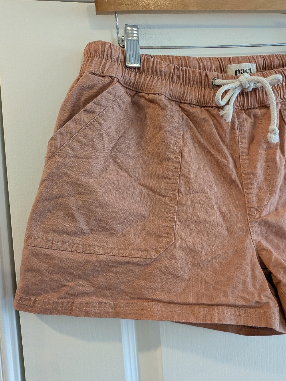 Pact Woven Twill Drawstring Shorts Organic Cotton Pink Clay Pull On Size M - Picture 5 of 12